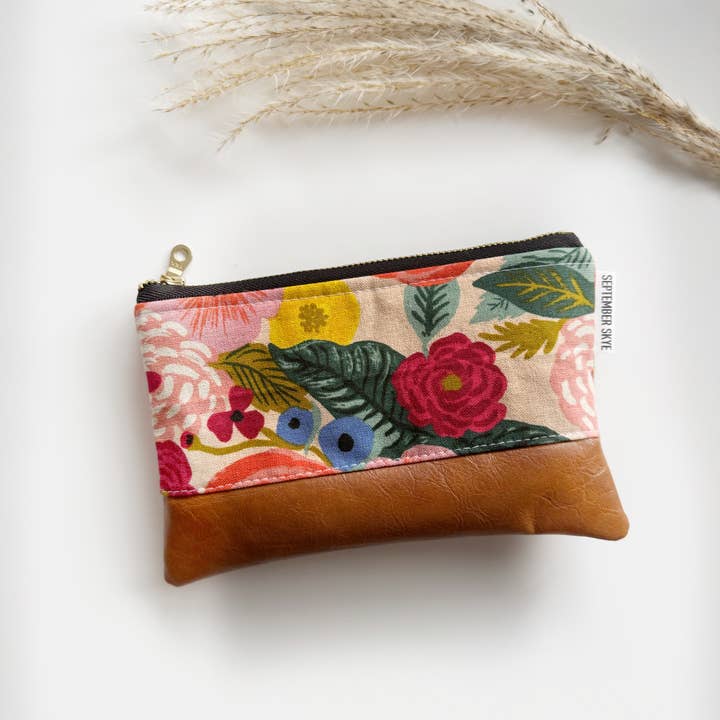 Coin purse in rifle paper Juliet floral cream for wholesale by September Skye Bags & Accessories