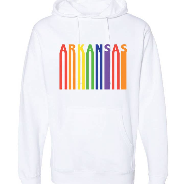 ARKANSAS Rainbow Barcode White Hoodie for wholesale by AR-T's