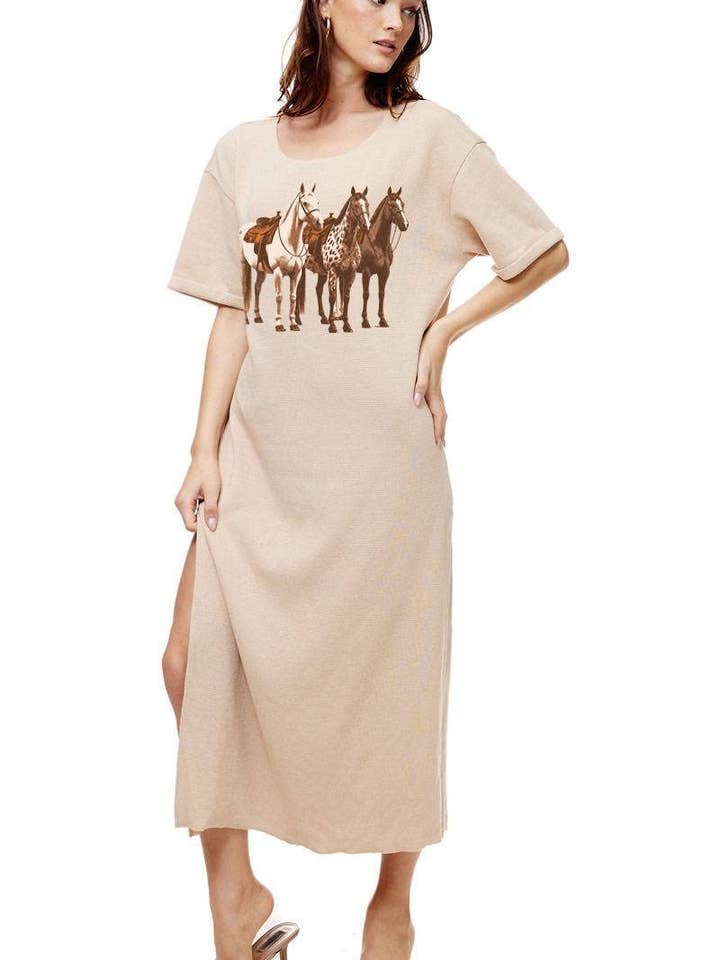 Horse Trio Vintage Graphic Thermal Maxi for wholesale by Foryeri