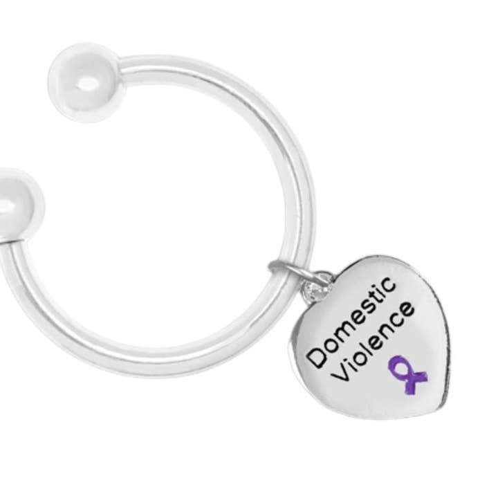 Heart Shaped Domestic Violence Awareness Keychains for wholesale by The Awareness Company