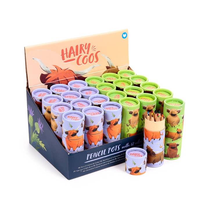 Puckator Ltd - Wholesale Coloured pencil - Hairy Coos Highland Coo Pencil Pot with 12 Colouring Pencils
