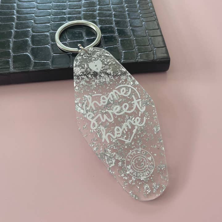 Dolly’s Doodles – wholesale Keychain – Women's – Home Sweet Home Silver Flake Motel Keyring0