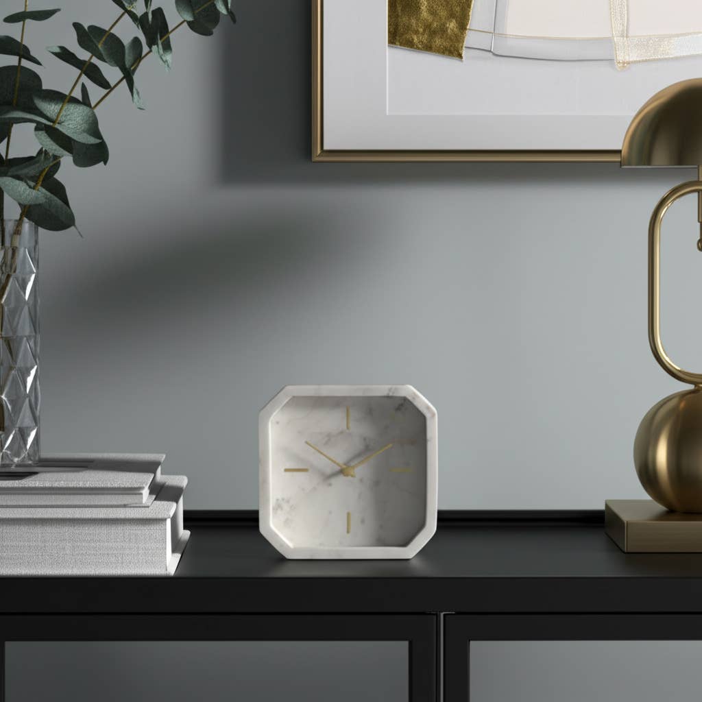 Sagebrook Home - Wholesale Desk Clock - White/Gold 8 in. Modern Marble Octagon Table Clock