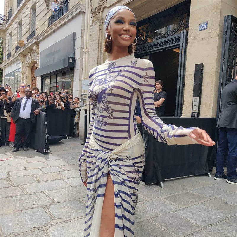 BLUE MB FASHION TATTOO MESH LONG SLEEVE SKIRT 2 PCS SET 3394LY for wholesale on Faire13