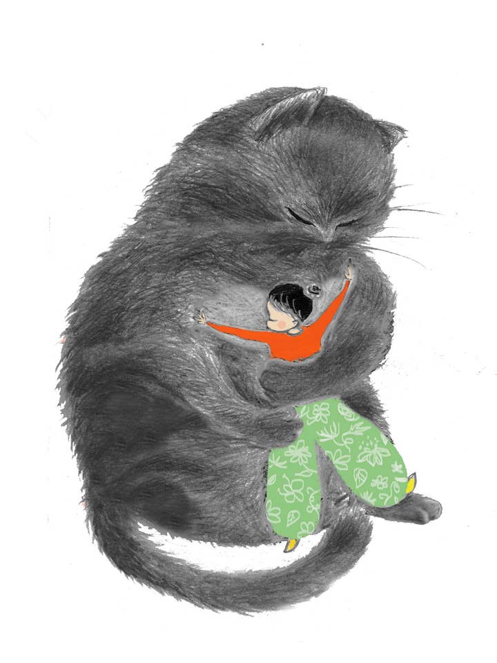 Cat hug birthday card - friendship for wholesale by CherieChenArts