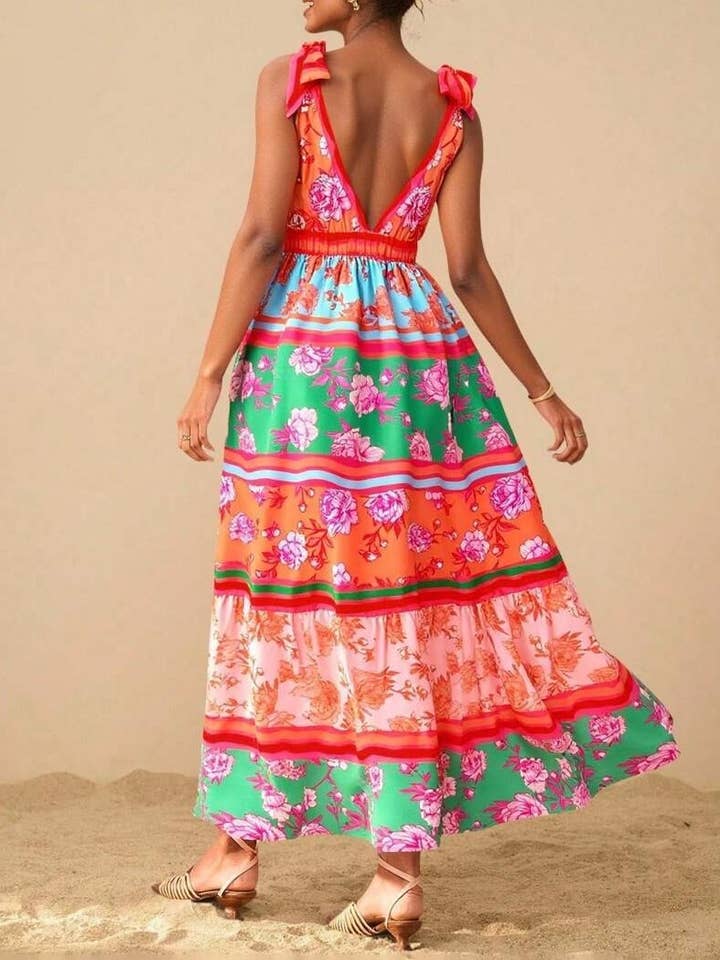 Rosa Clothing - Wholesale Dress - Women's - straps shoulder Tropical Floral print resort maxi dress13
