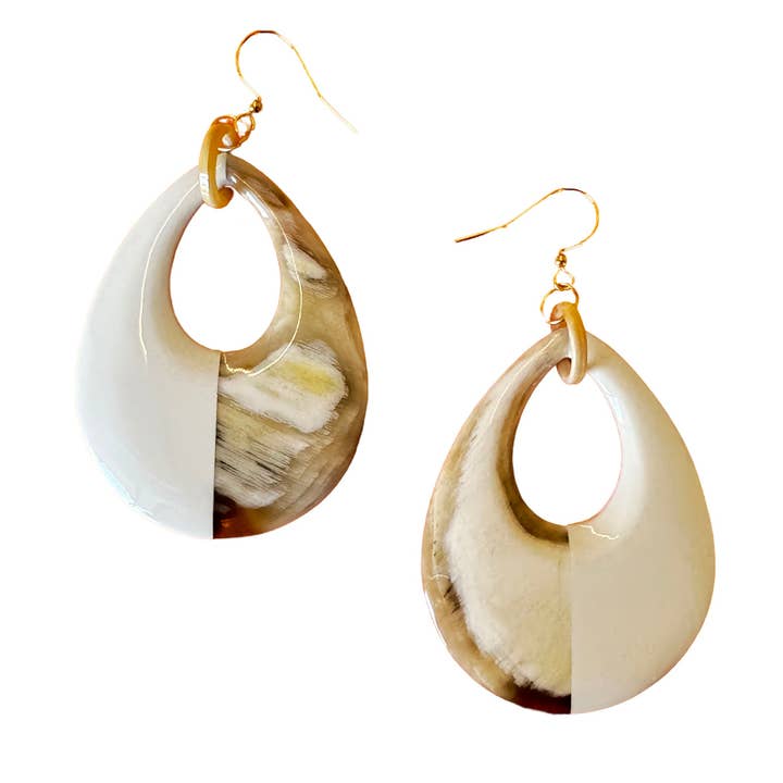 VIVO - Vente Boucles d'oreilles pendantes - Corne ovale CTE123 W avec laque sur fil