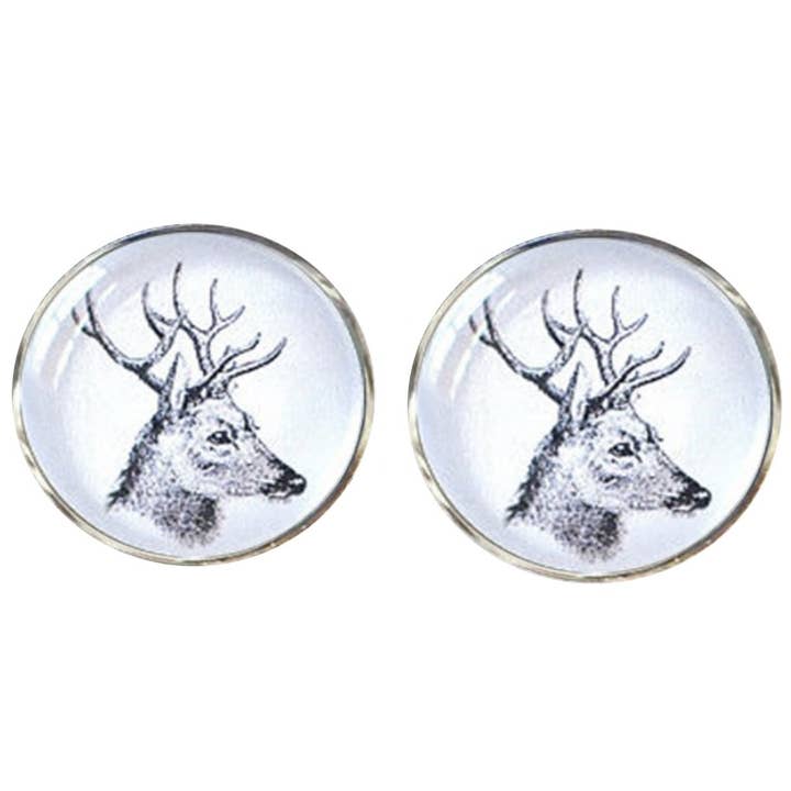 Stags Head Side View Cufflinks - White and Black for wholesale by Bassin And Brown