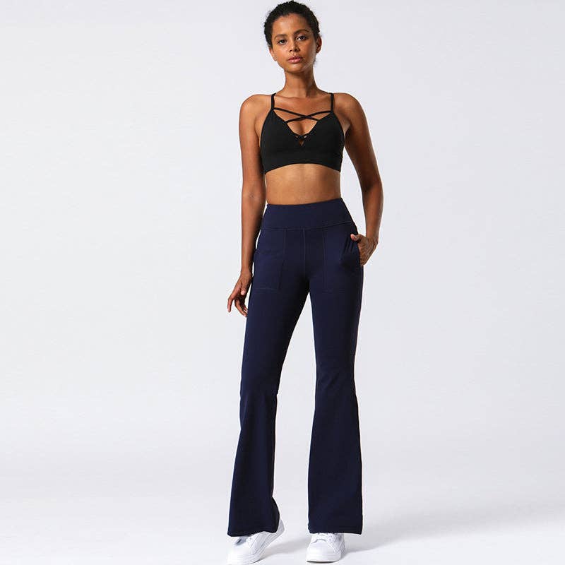 Active by Anna-Kaci - Wholesale Athletic Pants - Women's - Hip Sculpting High Rise Flared Yoga Pants with Pockets12