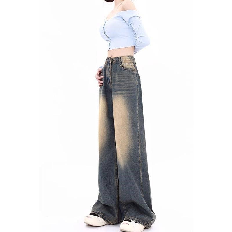 GRAY Vintage High Waisted Wide Leg Distressed Denim Jeans for wholesale on Faire3