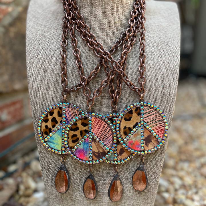 Gypsy South - Wholesale Pendant/Charm Necklace - Leather Patches Peace Sign Necklace