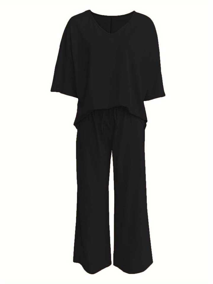 HIDDENBRAND - Wholesale Top & Pant Set (NOT Loungewear) - Women's - Lazy batwing top & wide-leg pants set loungewear5