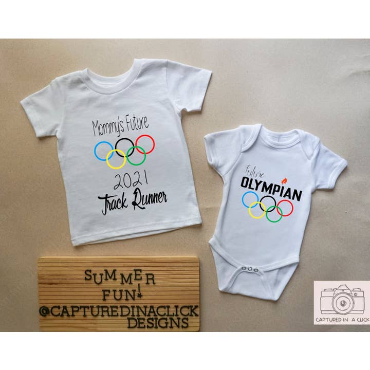 Captured In A Click Designs – wholesale Bodysuit (non-footed) – Baby – Future Olympian, Olympics Baby Onesie, Romper, Tokyo Olympics Onesie, Runner Onesie, Track onesie, Triathlon Bodysuit, Olympic Gift