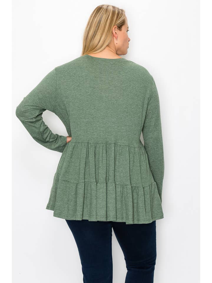 Urban Fem - Venta al por mayor Túnica - Mujer - Blusa de punto BabyDoll con volantes de manga larga para mujer de talla grande3