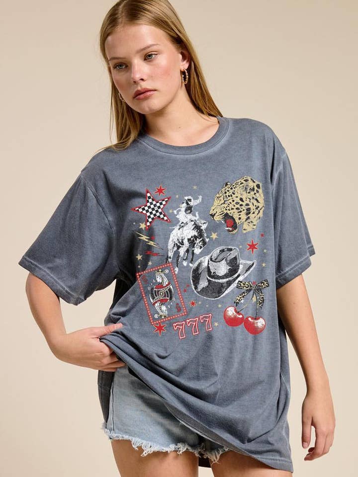 Zutter - Wholesale Screen Printed T-Shirt - Women's - Retro Western Collage Graphic S/S Lunar Dye Tee0