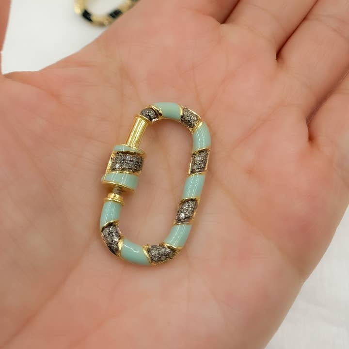 Tresor Jewelry Inc. - Wholesale Jewelry - Men's - DC091A. Diamond Sterling Silver Oval Carabiner Clasp with Enamel2