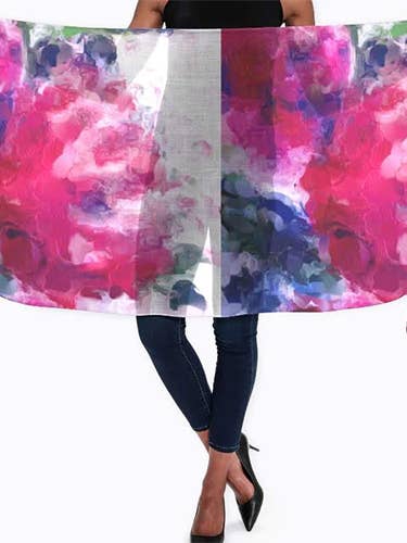 "Poppies Pink" Cashmere Silk Scarf for wholesale by Lady Barbara Pinson Artist