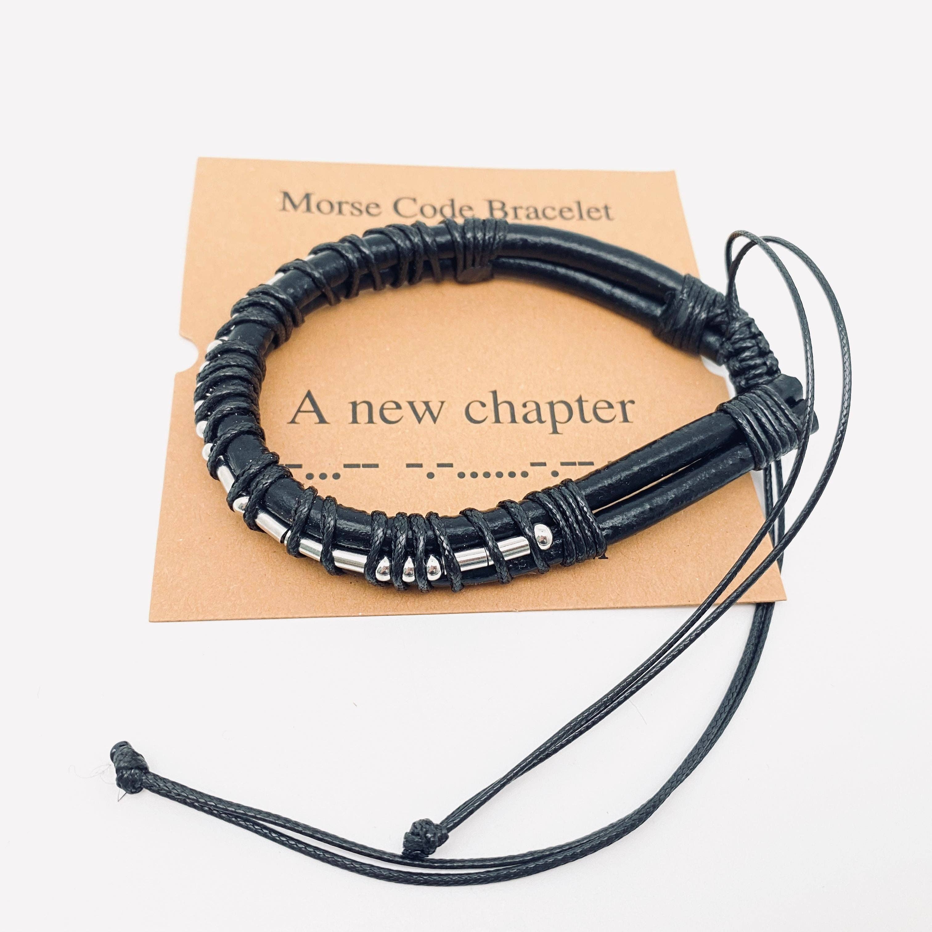 Mio Queena - Wholesale Woven/Braided Bracelet - Stainless Steel Bead Morse Code Leather Adjustable Bracelet11