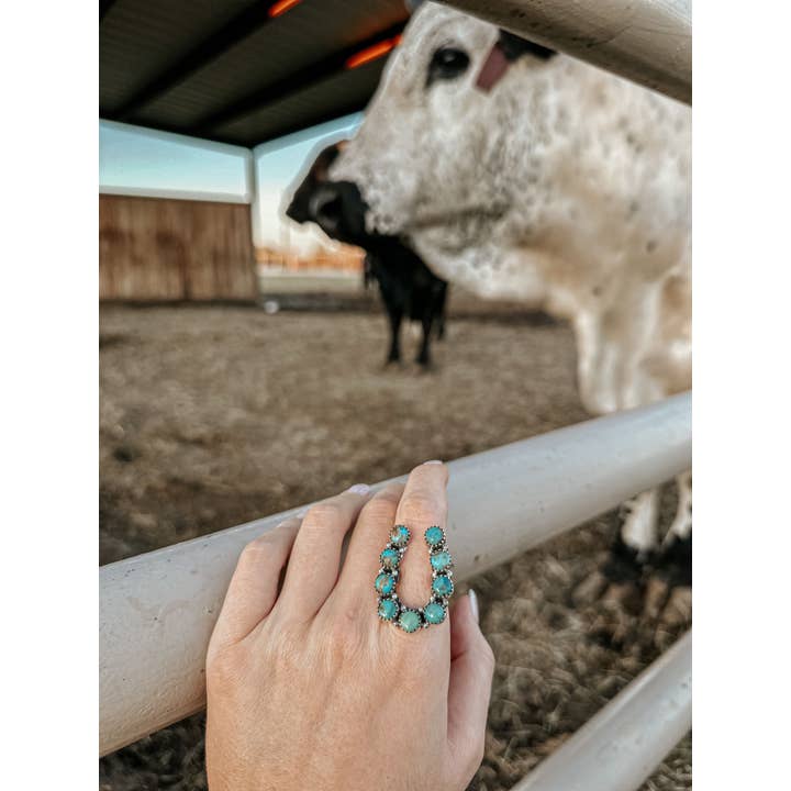 Nizhonitradersllc - Wholesale Cocktail/statement ring - Handmade Horseshoe Sterling Silver & Natural Royston Turquoise Cluster Ring9