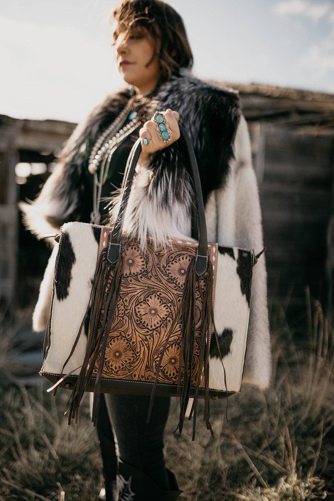 Haute Southern Hyde - Wholesale Tote Bag - Women's - The Clementine cowhide leather tooled tote