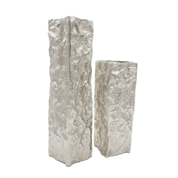 A&B Home Group Inc. - Wholesale Vase - S/2 Silver Aluminum Vases w/ Unique Crinkle Design