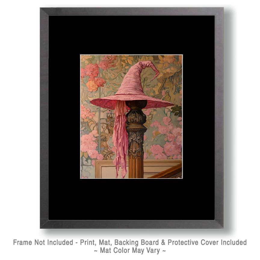 Mowbi - Wholesale Art Print - Pink Witch Hat on Bedpost - Witches and Witchcraft Wall Art Prints – 8″x10″ Artwork for 11″x14″ Frame1