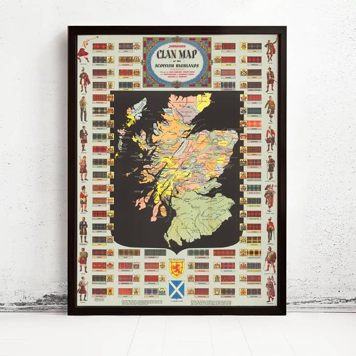 Scotland Clans Famille Carte des Clans Écossais Affiche Noms de Famille Écossais | Carte Vintage Art Mural Imprimé | Grande Carte Imprimée | Décoration Murale pour la Maison pour la vente par OldCityPrints - Old Maps and Posters