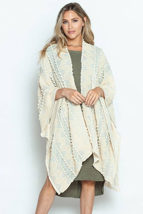 Justin & Taylor - Wholesale Kimono - Women's - Puffer-Up | Soft Textured Cover-Up Kimono With Pom Detail52