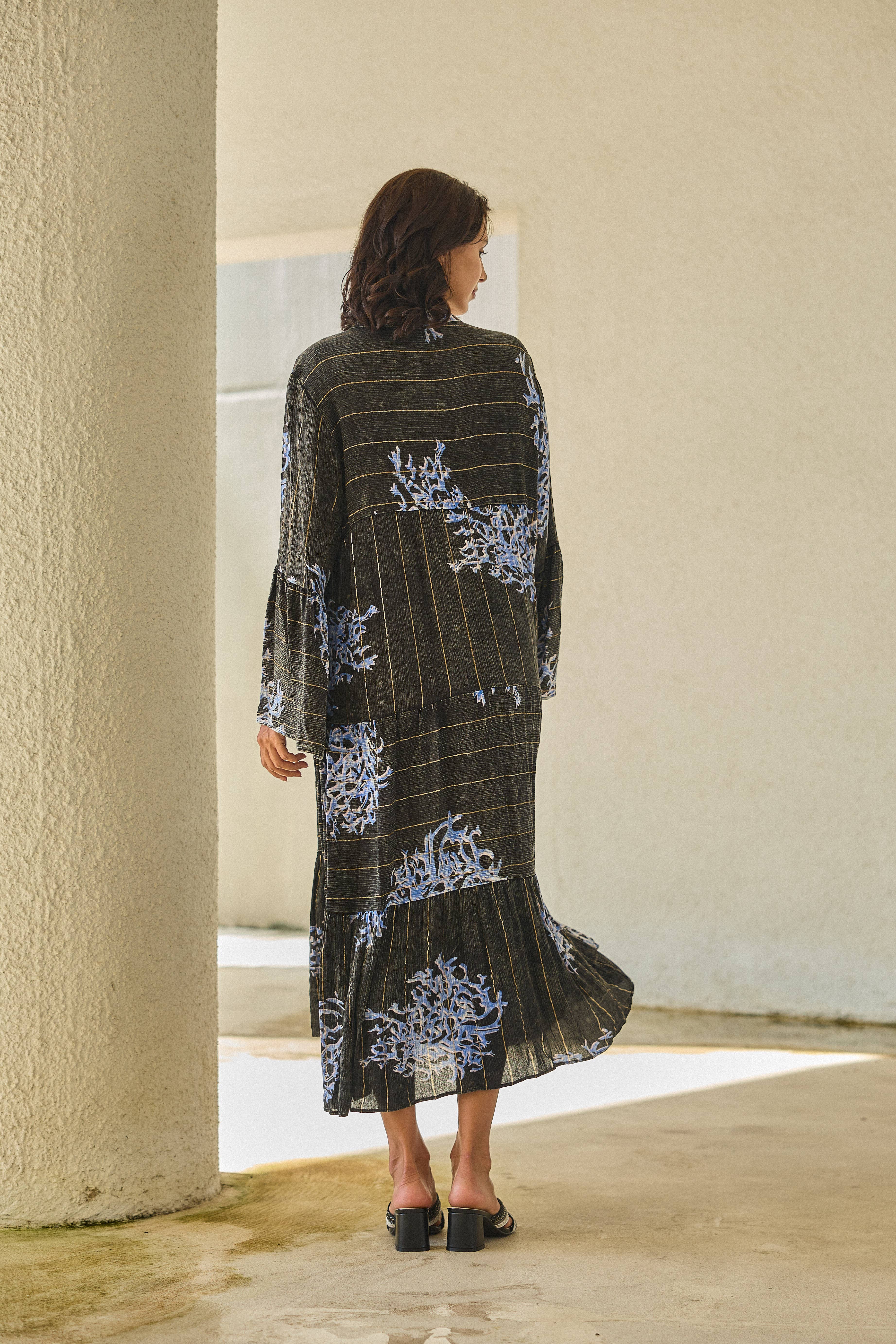 Noir Robe longue  à imprimé corail  , style délavé avec Lurex en vente sur Faire1