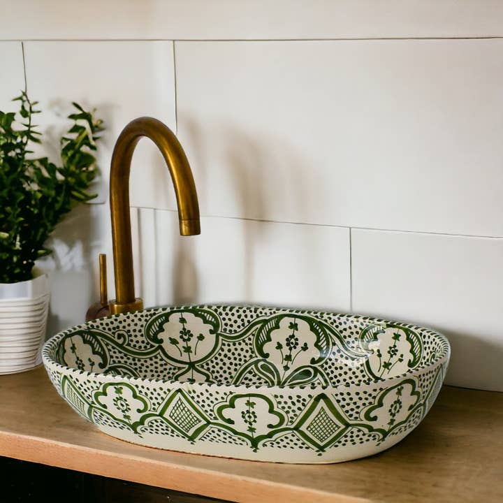 Moroccan Sink – wholesale Tillbehörsset till badrum – Handmålad oval handfat #011