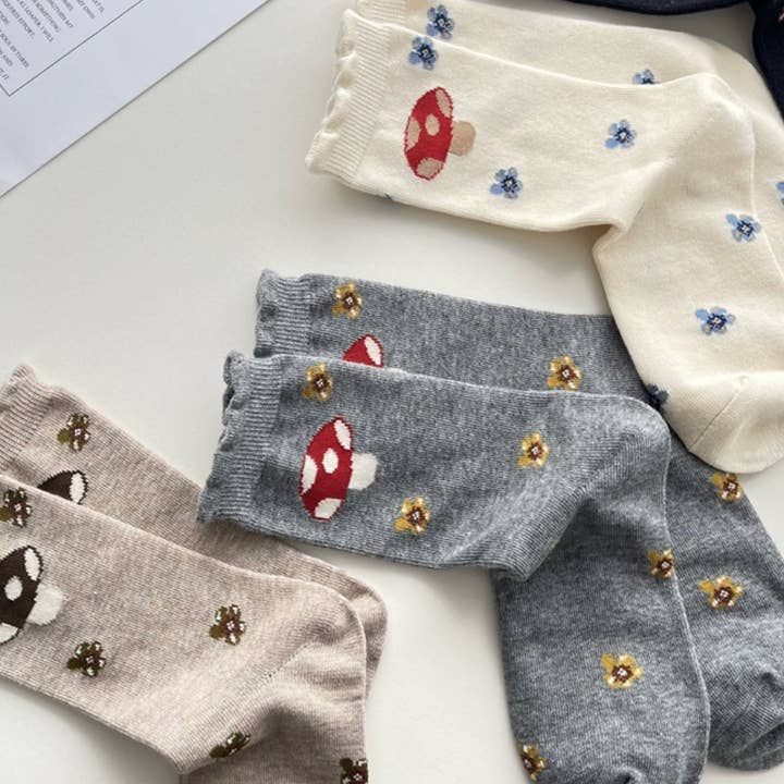 Fall Mushroom Flower Socks (JALL) for wholesale by LoveLina