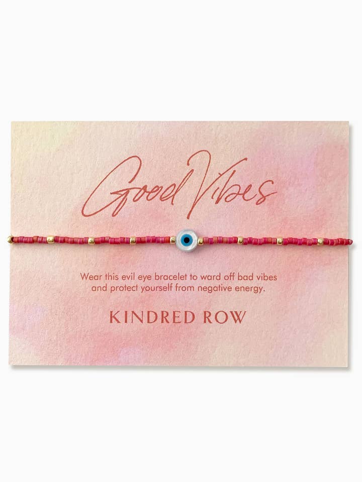 Evil Eye Beaded Bracelet, Red Coral for wholesale by Kindred Row