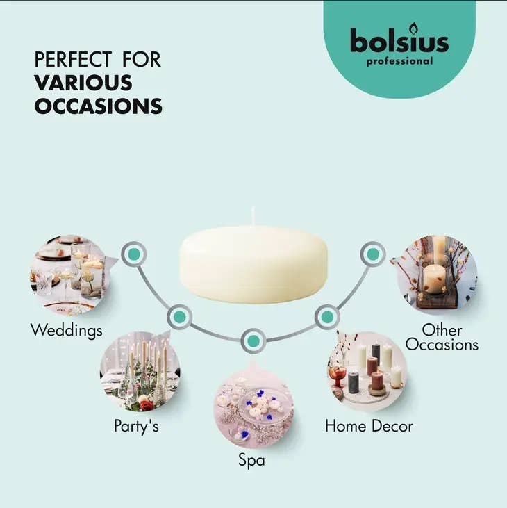 BOLSIUS - Wholesale Novelty candle - Large 3 Inch Floating Candle Set of 12- Unscented - Ivory4