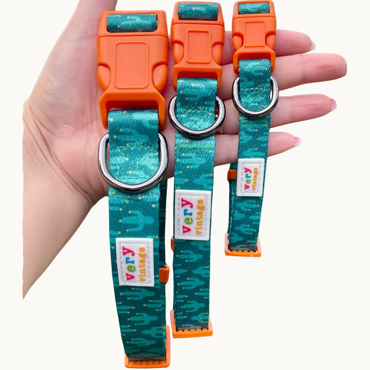 Cactus Dog Collar – Green Southwest Desert Print | Recycled for wholesale by Very Vintage Designs