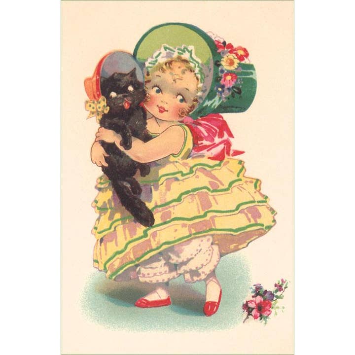 Greeting Card KC-137 Little Southern Belle and Black Cat for wholesale by Found Image Press