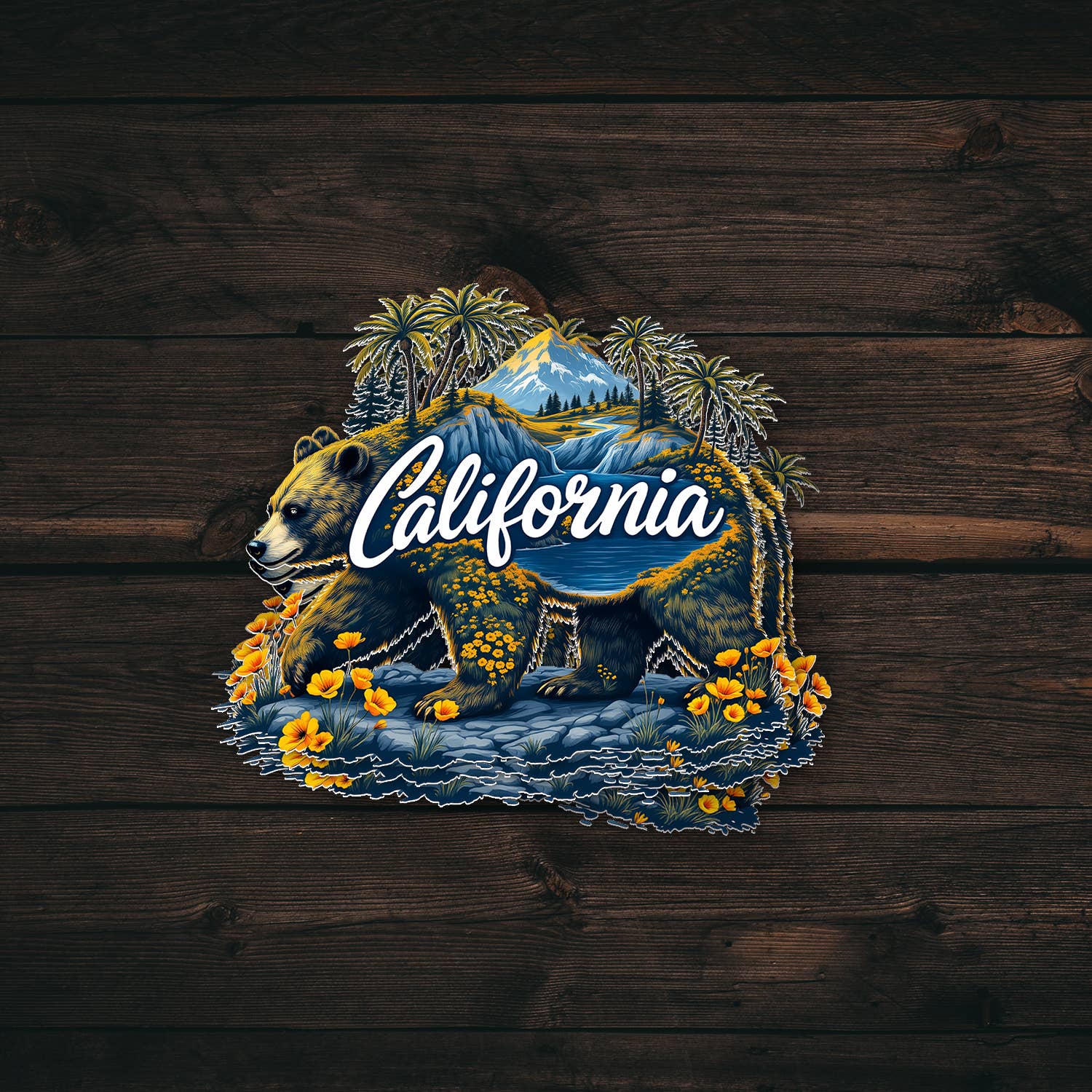 PiggyPrintStickers - Wholesale Sticker - California Sticker | Bear & Poppy State Map Vinyl Decal1