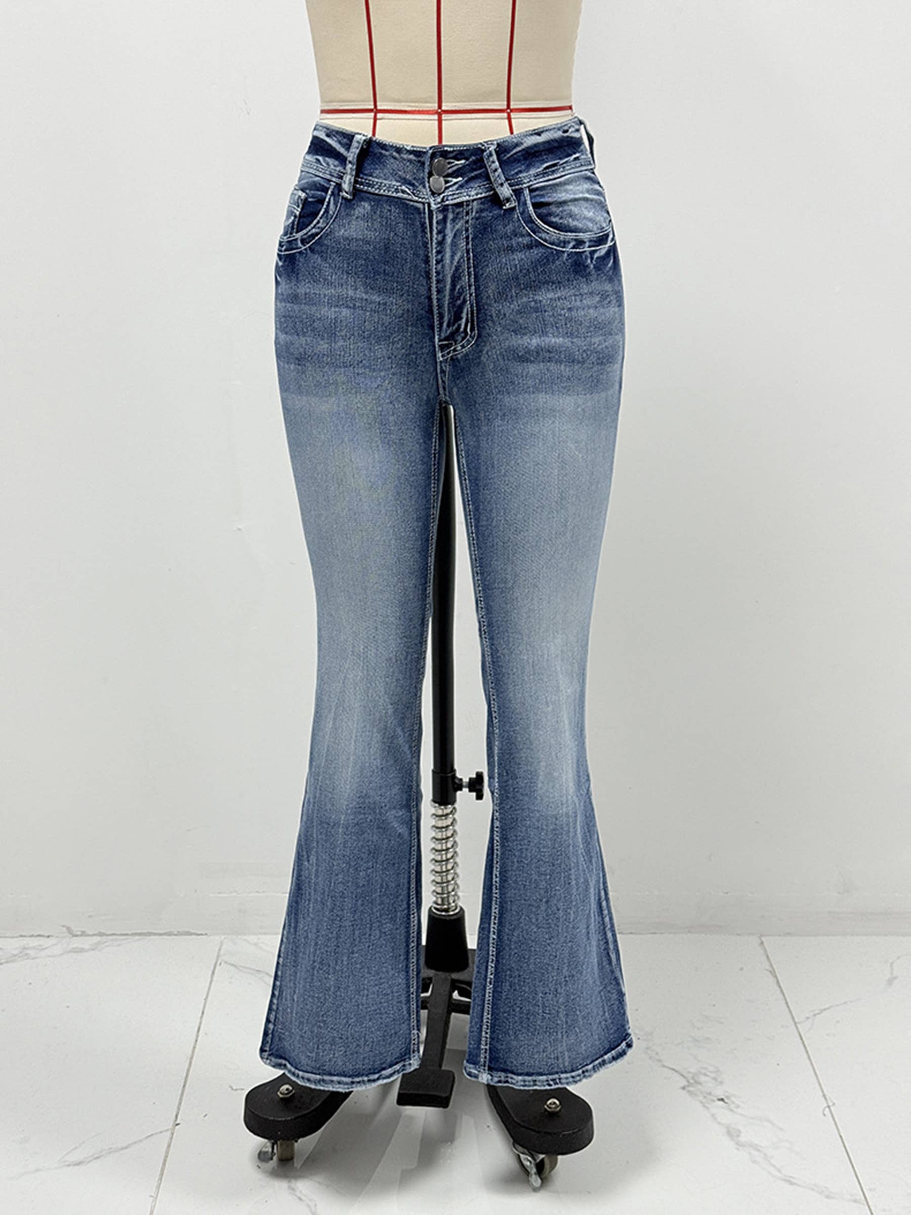 Bleu Jean slim taille haute élastique en vente sur Faire0