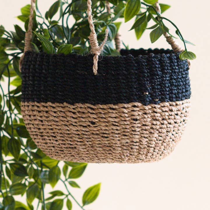 Natural + Black Colorblock Hanging Planter - Hanging Basket | LIKHÂ for wholesale by LIKHÂ