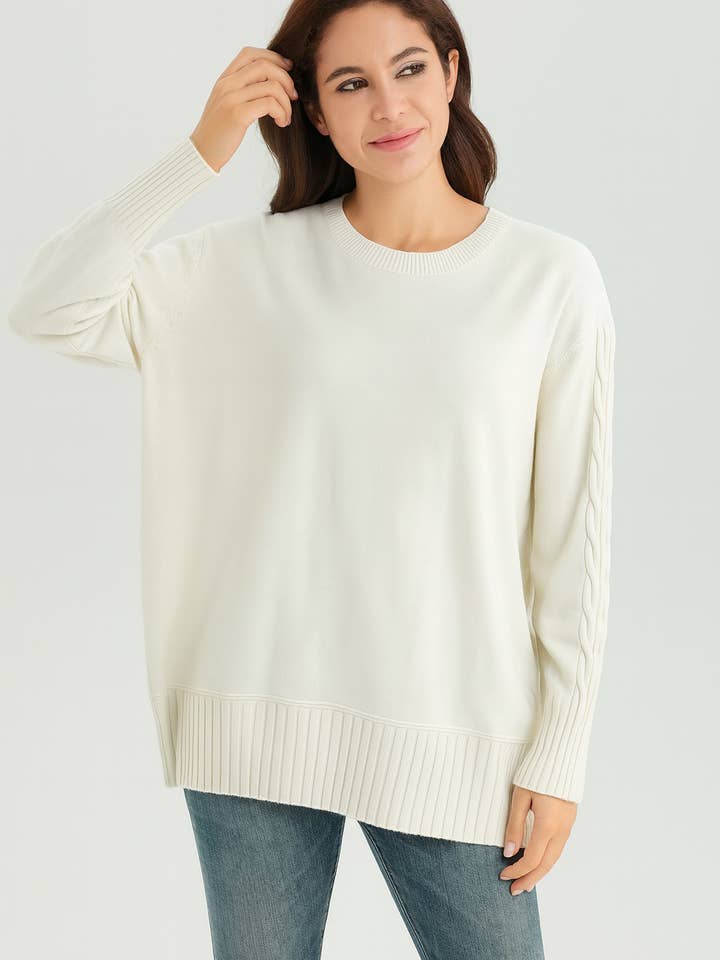 SOFT KNIT LOOSE FIT JUMPER WITH CABLE KNIT DETAILS for wholesale by Lucy Sparks
