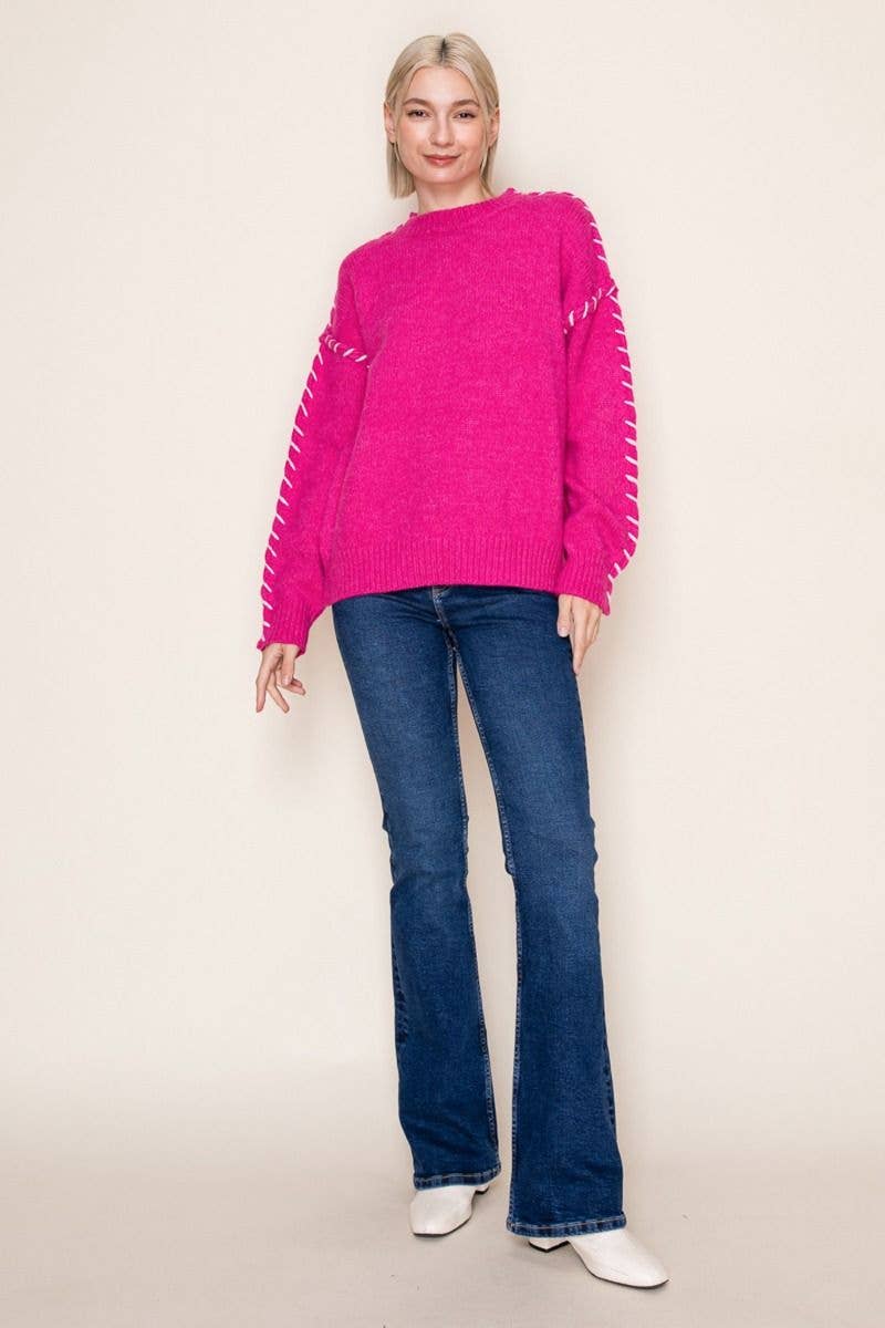 Fuchsia T11265 Long Sleeve Solid Knit Sweater for wholesale on Faire1