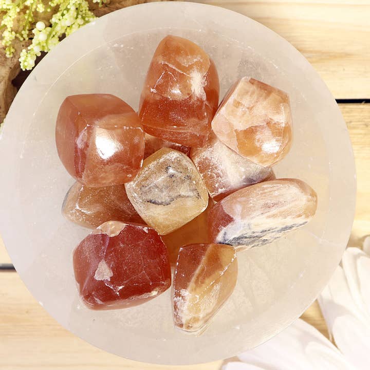 1 lb Tumbled Stones: Honey Calcite | Honey Calcite Gemstone for wholesale by Natures Artifacts Inc