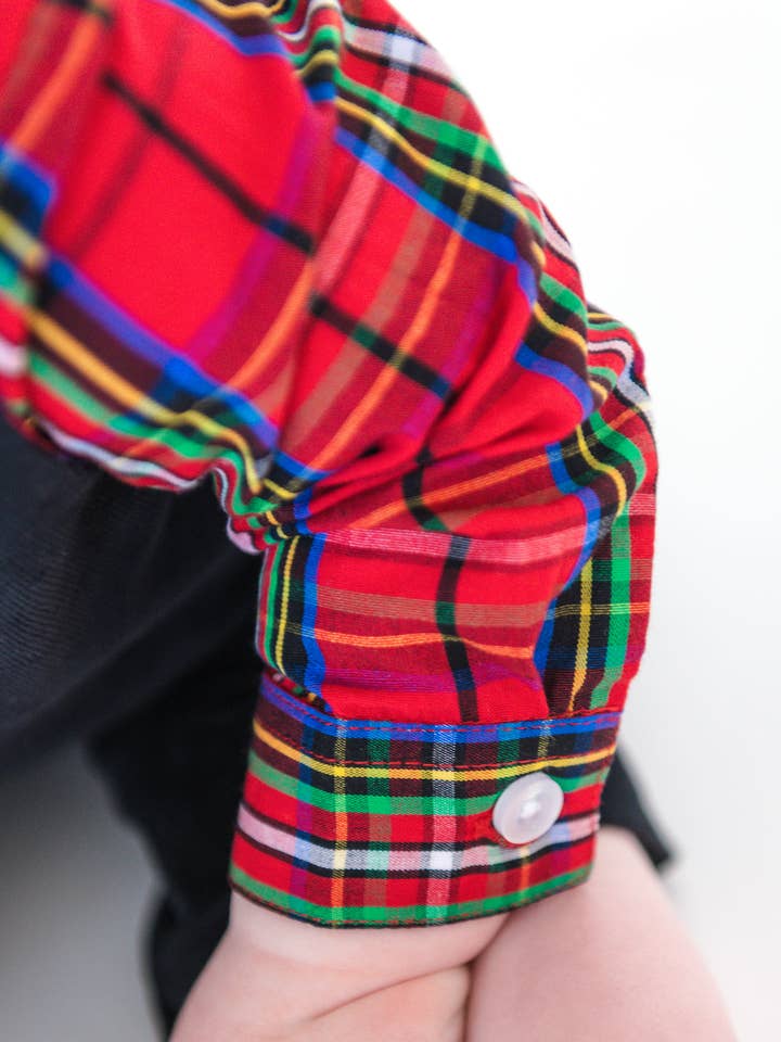 Baby Boys Red Nicholas Plaid Long Sleeve Button Down Bodysuit
 for wholesale on Faire1