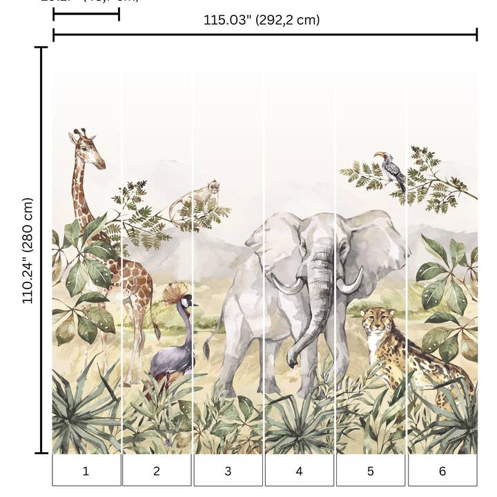 Walloha - Vente Décoration murale – enfant et bébé - Papier peint animalier - SAFARI ADVENTURE - Behang kinderkamer4