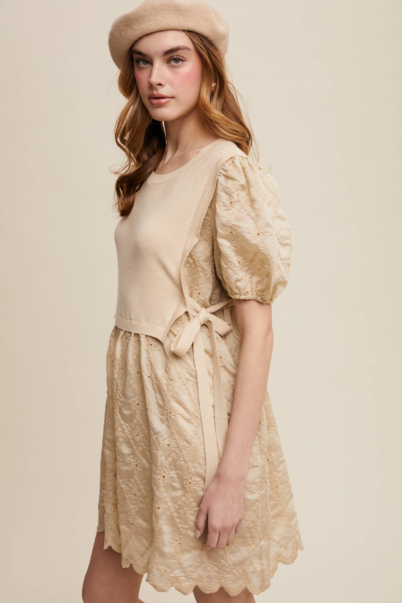Listicle - Wholesale Dress - Women's - Embroidered Puff Sleeve Dress with Knit Vest12