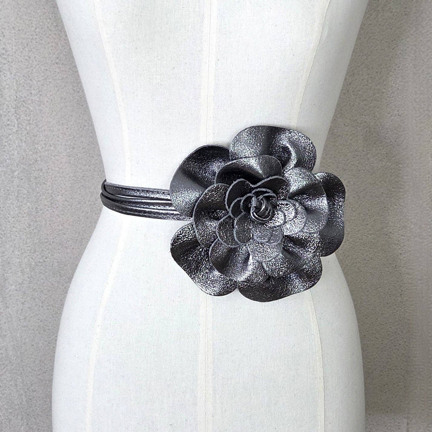 Tempest Designs – wholesale Belt – Women's – Large metallic leather flower belt1