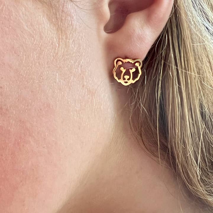 Steele Sloan Designs - Wholesale Stud/Post Earrings - Bear Earrings Go Bears Golden Bears, Chicago Bears Football