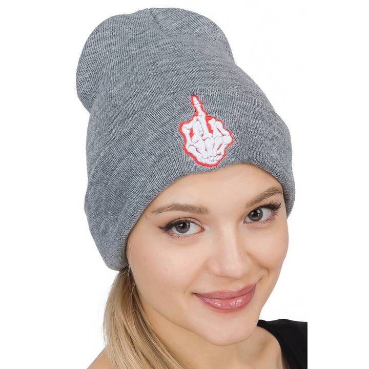Cap Zone - Wholesale Beanie - Women's - Middle Finger Up Skeleton Cuffed Classic Beanie2