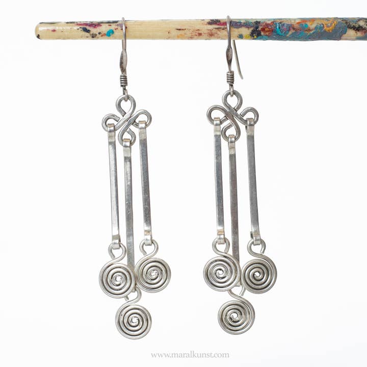 Spiral Long Handmade 925 Mexican Silver Earrings for wholesale by Maral Kunst