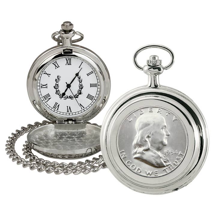 Silver Franklin Half Dollar Coin Pocket Watch for wholesale by American Coin Treasures