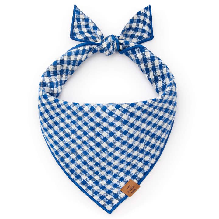 Lake Blue Gingham Summer Dog Bandana for wholesale by The Foggy Dog